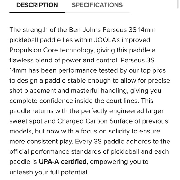JOOLA Ben Johns Perseus 3S 14mm Pickleball Paddle - Picture 9 of 10